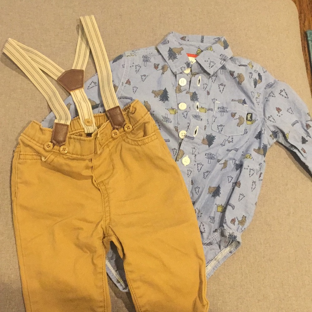 Oshkosh 3-6 month boys adorable suspenders outfit